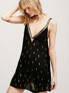 Free People Rising Sun mini black Slip dress